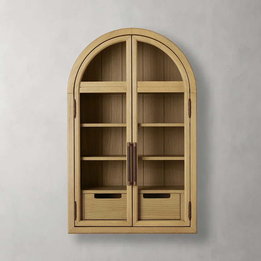 Hattie Medi Century Style Wall Mounted Storage Cabinet Wood Arched Drawers Cabinet