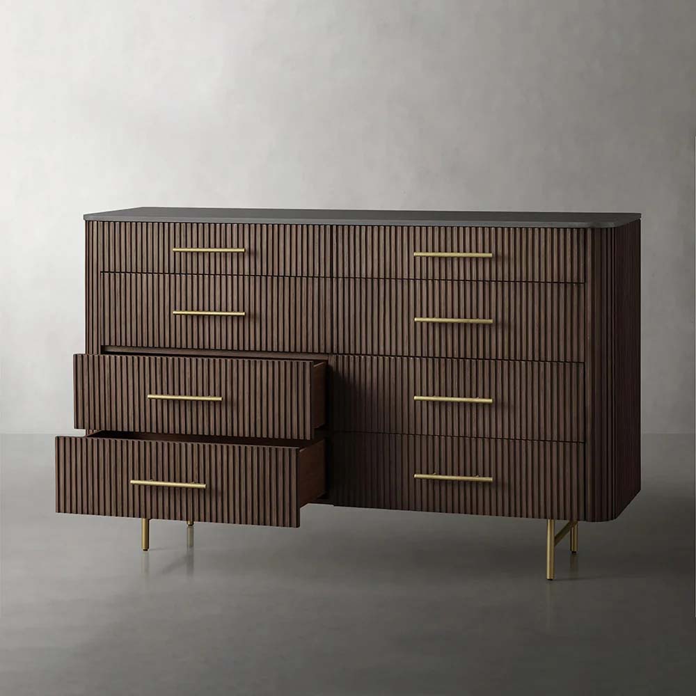 Finnley Wood Eight-Drawer Dresser with Marble or Bluestone Top Rural Chest Of 8 Drawers Cabinet