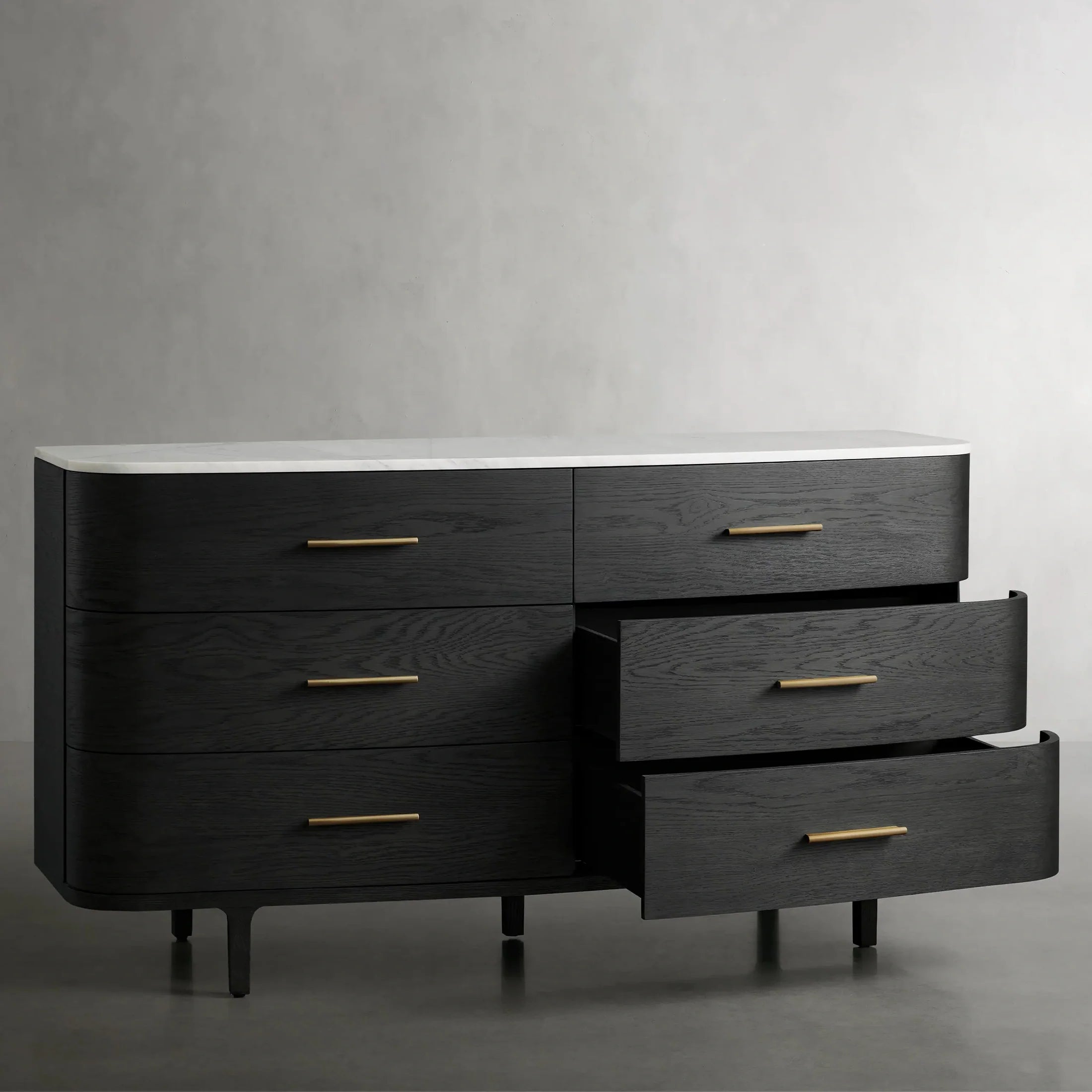 Danny Wood Six-Drawer Dresser with Marble Top Chest Of 6 Drawers Storage Cabinet