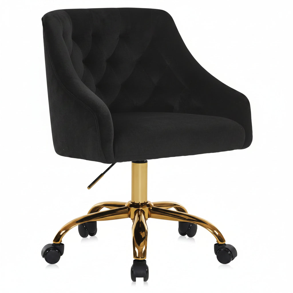 Velvet Swivel Office Chair, Gold Leg Vanity Desk Chair, Height Adjustable 360° Swivel Reception Chair for Girls