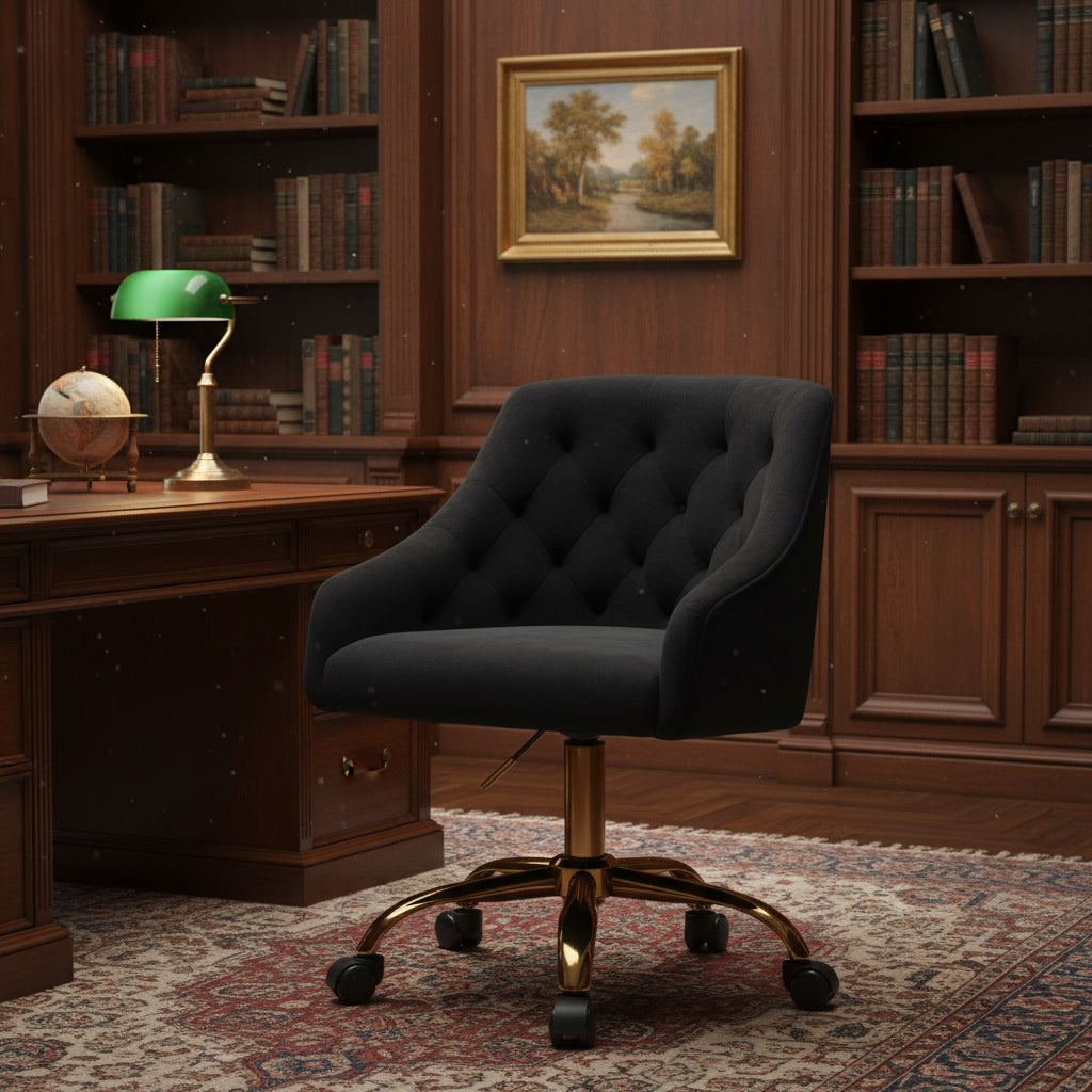 Velvet Swivel Office Chair, Gold Leg Vanity Desk Chair, Height Adjustable 360° Swivel Reception Chair for Girls