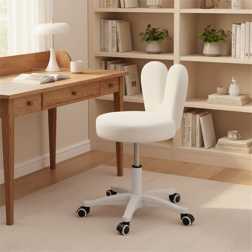 Adjustable Height Swivel Vanity Chair with Wheels, Backrest Makeup Stool for Dressing Room Office Living Room