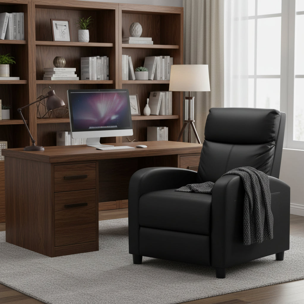 PU Leather Recliner Chair, Adjustable Reclining Sofa with Lumbar Support, Home Theater Seating for Living Room
