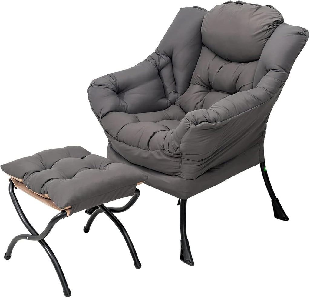 Lazy Accent Chair with Ottoman, Modern Armchair with Side Pocket, Leisure Sofa Chair with Footrest for Small Spaces