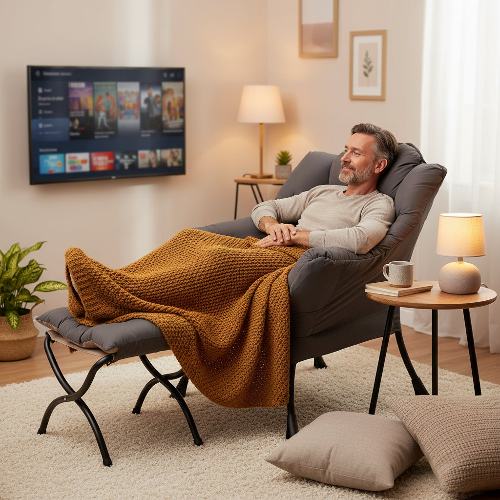 Lazy Accent Chair with Ottoman, Modern Armchair with Side Pocket, Leisure Sofa Chair with Footrest for Small Spaces