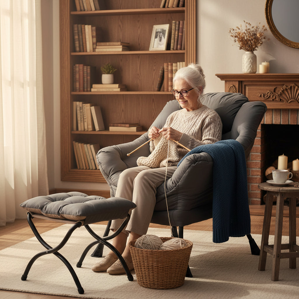 Lazy Accent Chair with Ottoman, Modern Armchair with Side Pocket, Leisure Sofa Chair with Footrest for Small Spaces