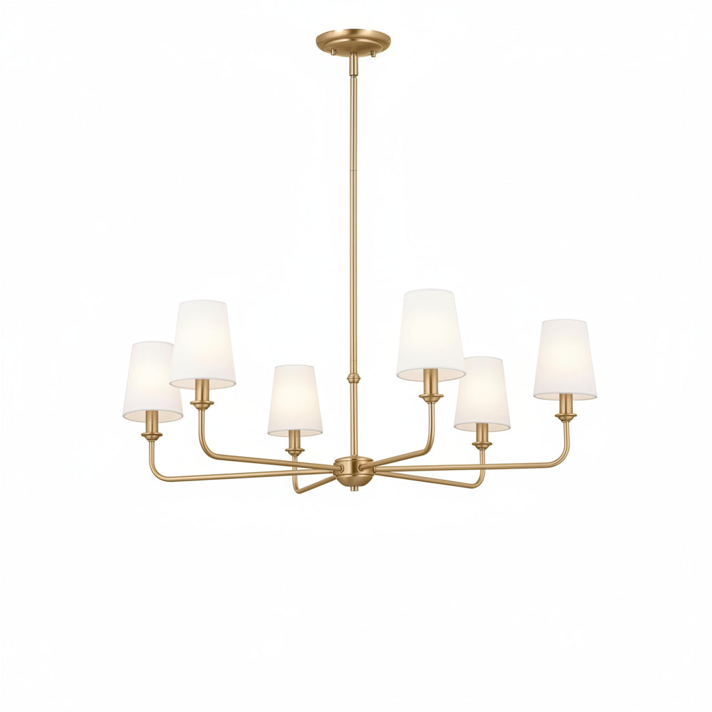 6-Light Brushed Natural Brass Chandelier Classic Ceiling Light Fixture