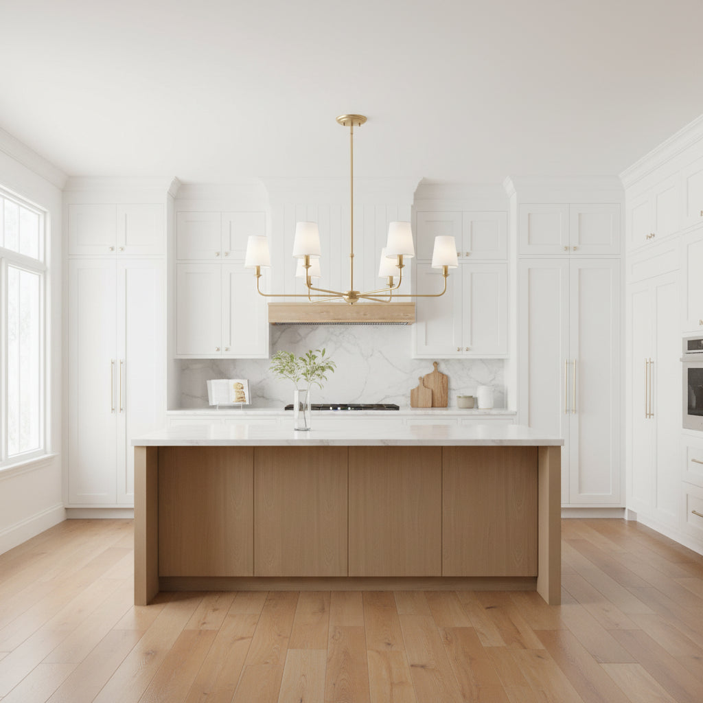 6-Light Brushed Natural Brass Chandelier Classic Ceiling Light Fixture
