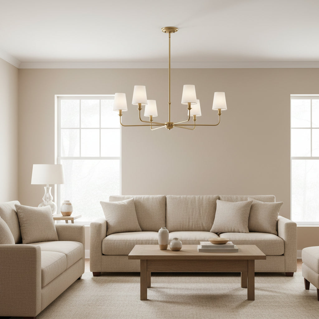 6-Light Brushed Natural Brass Chandelier Classic Ceiling Light Fixture