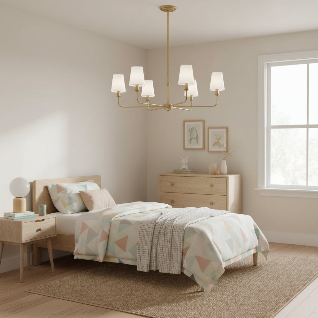 6-Light Brushed Natural Brass Chandelier Classic Ceiling Light Fixture