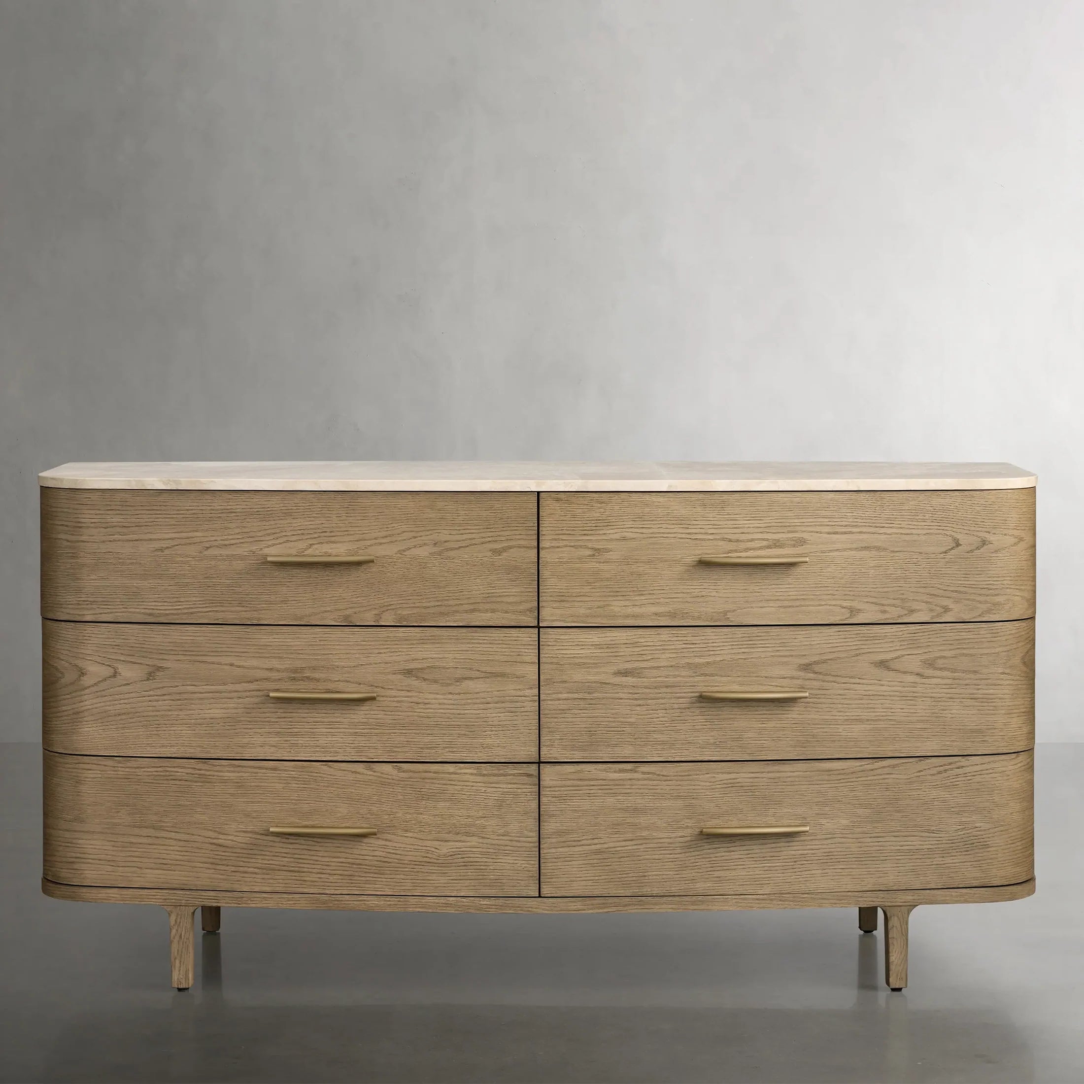 Danny Wood Six-Drawer Dresser with Marble Top Chest Of 6 Drawers Storage Cabinet