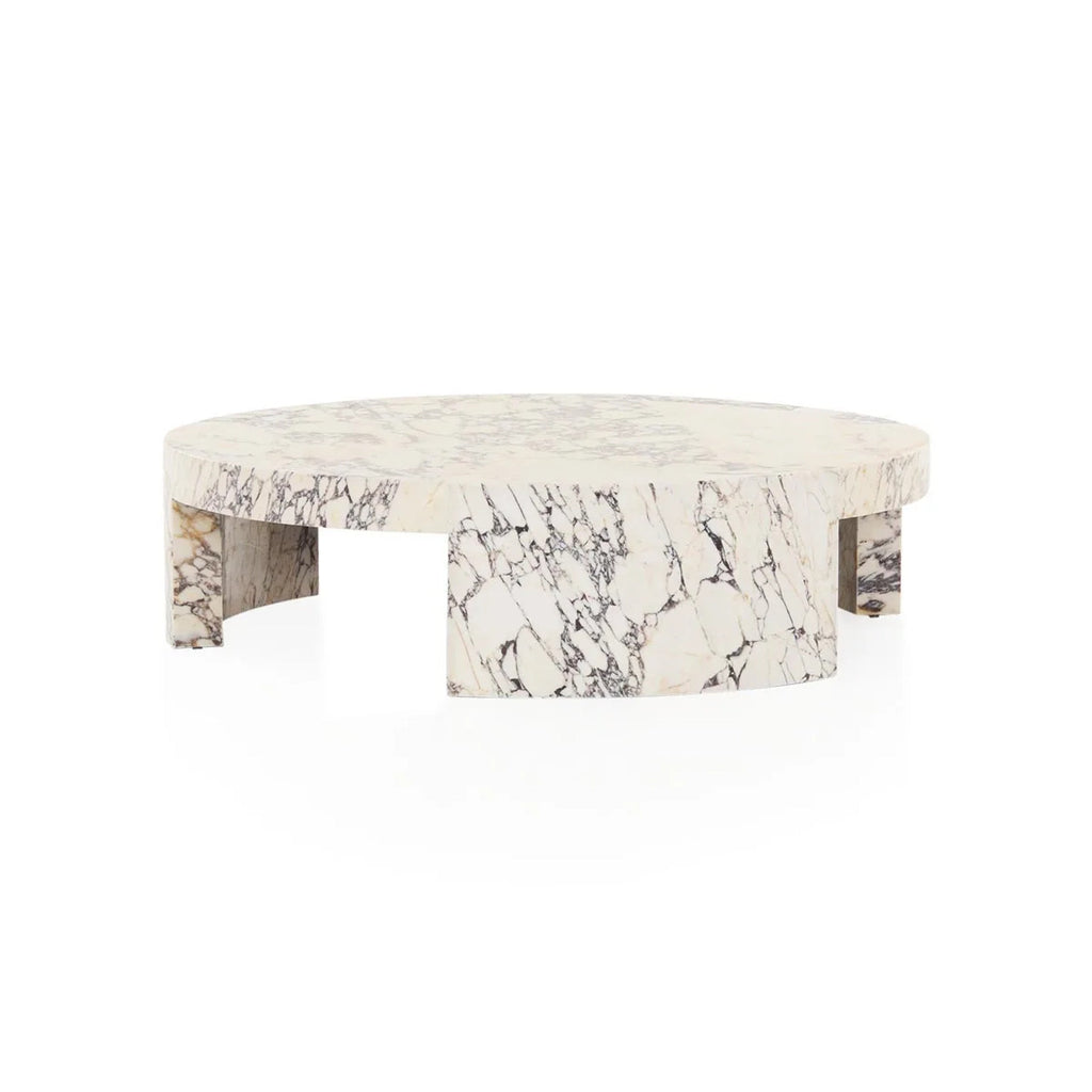 Veneta Round Carrara Marble Coffee Table Living Room Wood Center Tea Table