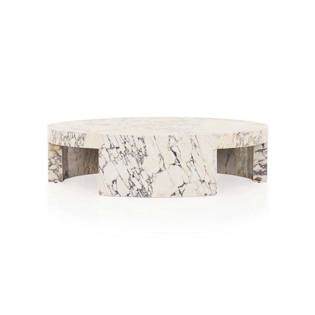 Veneta Round Carrara Marble Coffee Table Living Room Wood Center Tea Table