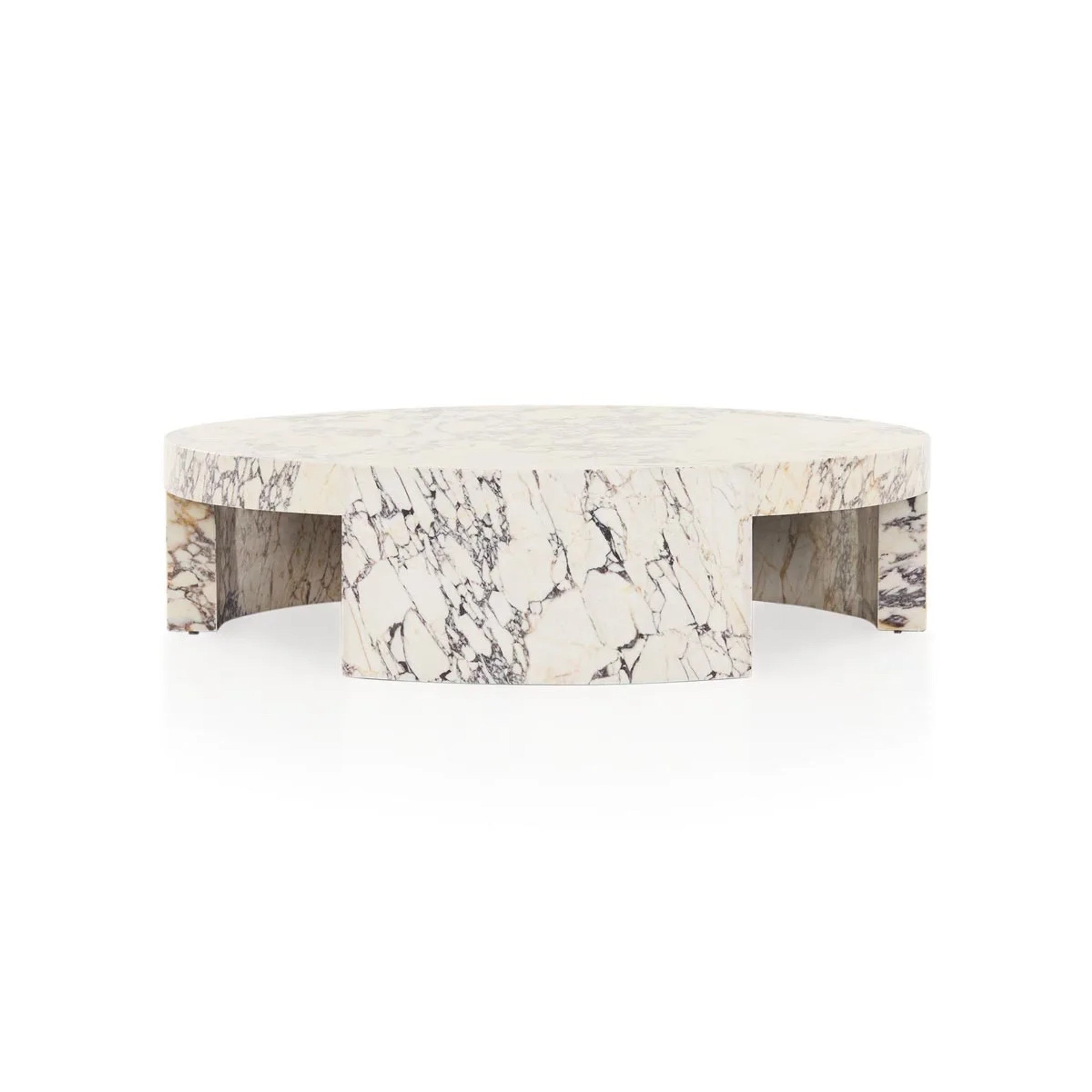 Veneta Round Carrara Marble Coffee Table Living Room Wood Center Tea Table