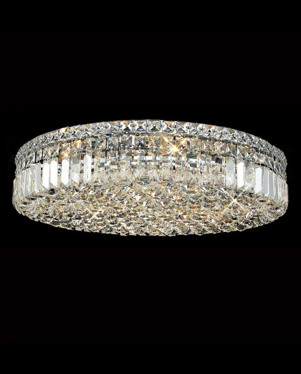 24'' Round Flush Mounted Chandelier Modern Crystal Ceiling Light