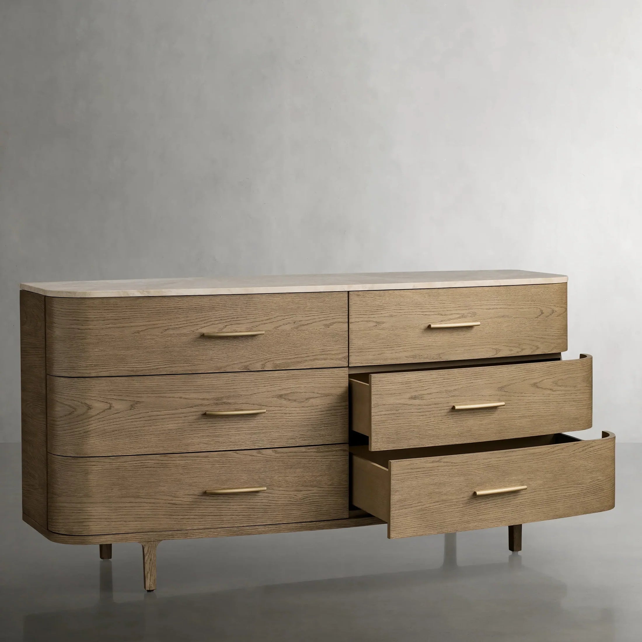 Danny Wood Six-Drawer Dresser with Marble Top Chest Of 6 Drawers Storage Cabinet