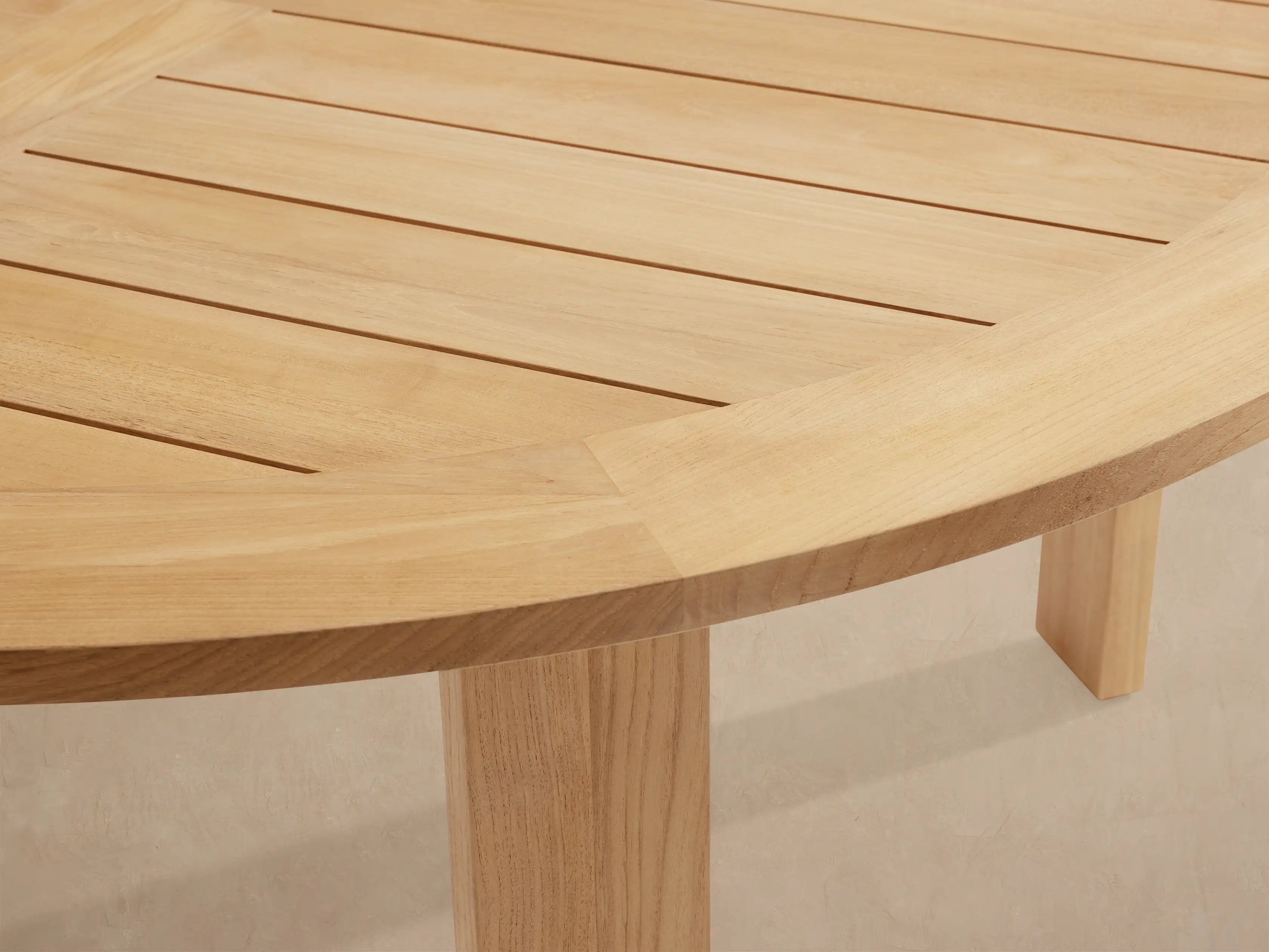 Bal Harbour Slatted Teak Round Outdoor Dining Table in Natural