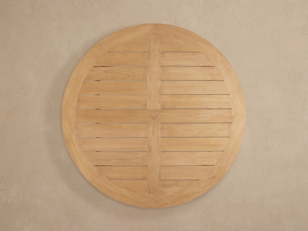 Bal Harbour Slatted Teak Round Outdoor Dining Table in Natural