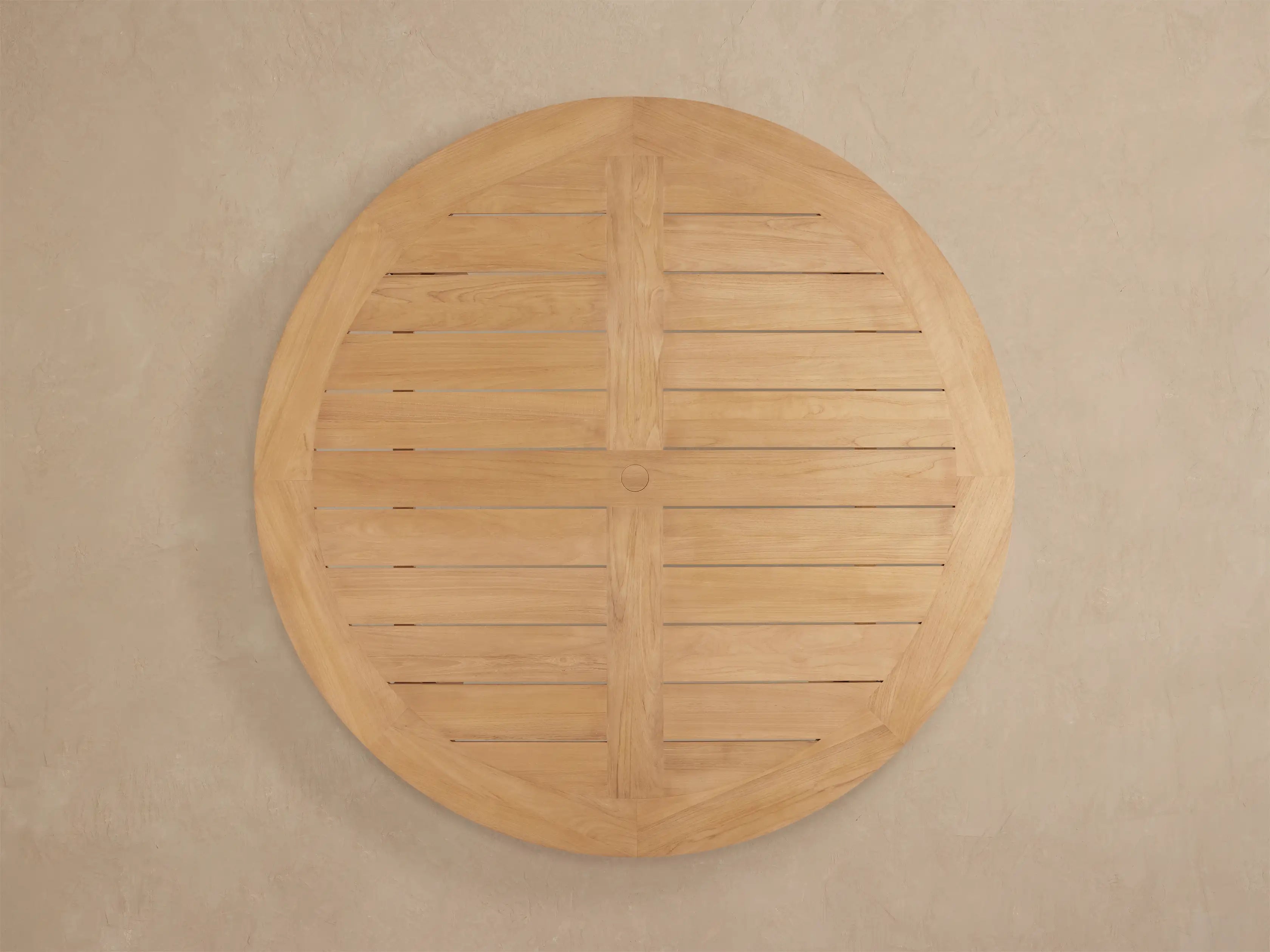 Bal Harbour Slatted Teak Round Outdoor Dining Table in Natural