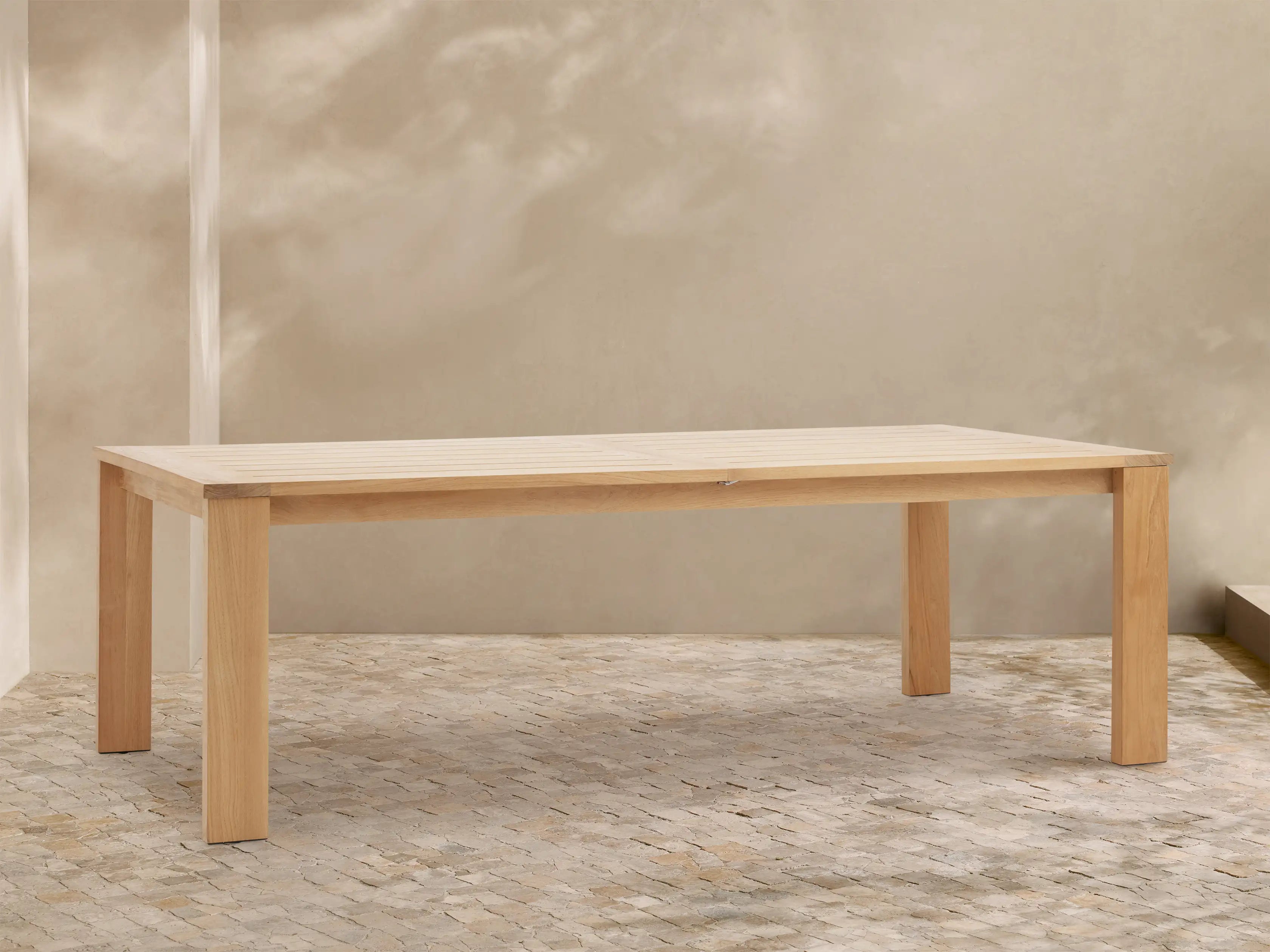 Bal Harbour Modern Slatted Teak Outdoor Extension Dining Table in Natural