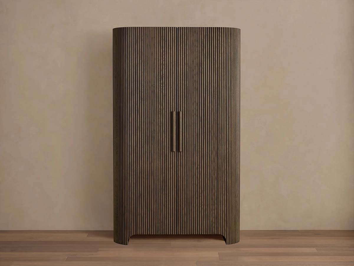 Astor Reeded Oak Tall Cabinet Living Room Bedroom Wood Storage Cabinet