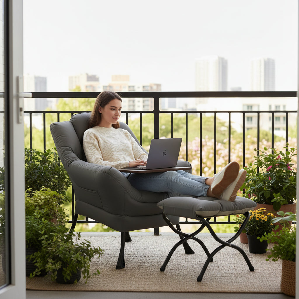 Lazy Accent Chair with Ottoman, Modern Armchair with Side Pocket, Leisure Sofa Chair with Footrest for Small Spaces