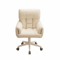 Height Adjustable Swivel Computer Chair, White Office Vanity Chair with Silent Casters, Comfortable for All-Day Sitting