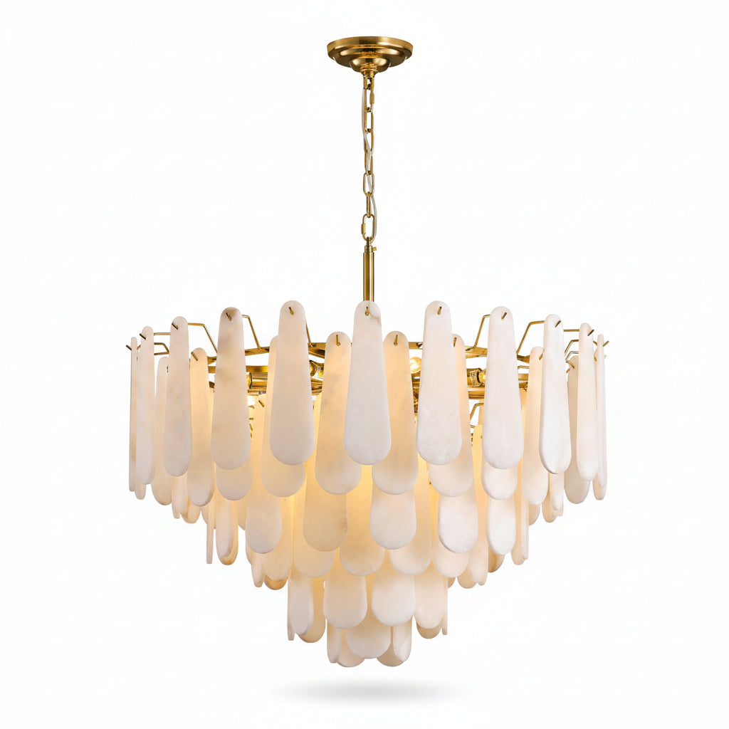Modern Feathery Round Alabaster Round Chandelier