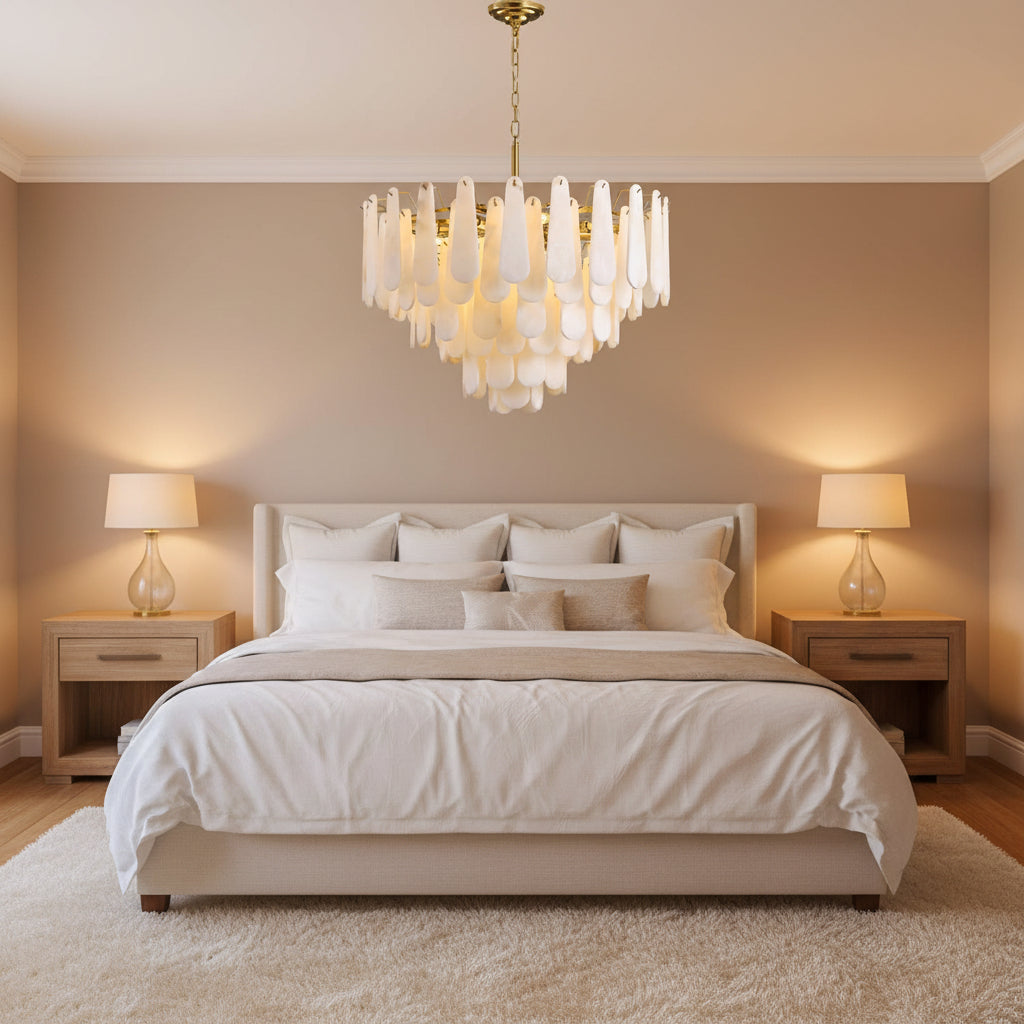 Modern Feathery Round Alabaster Round Chandelier