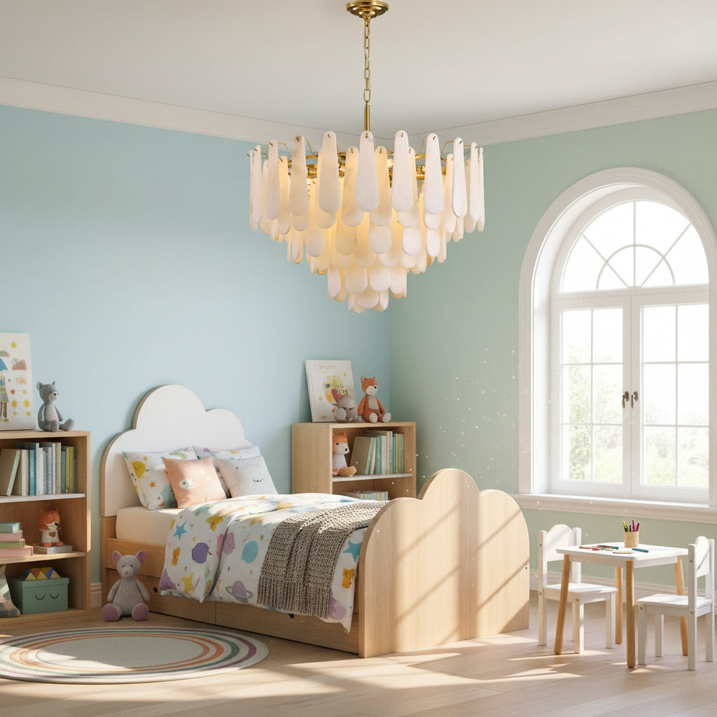 Modern Feathery Round Alabaster Round Chandelier