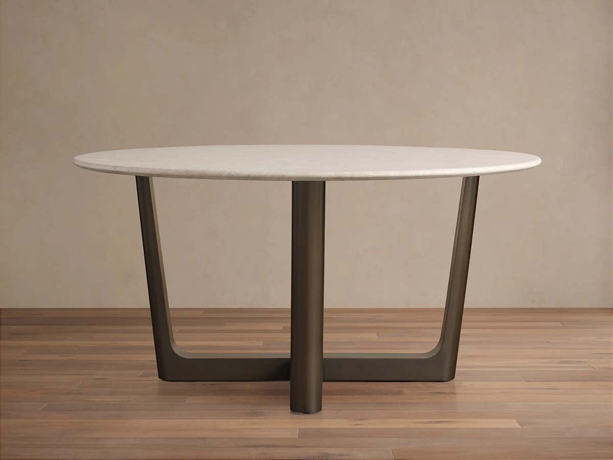 Saint Germain Round Marble Stone Dining Table with Rennes Metal Base
