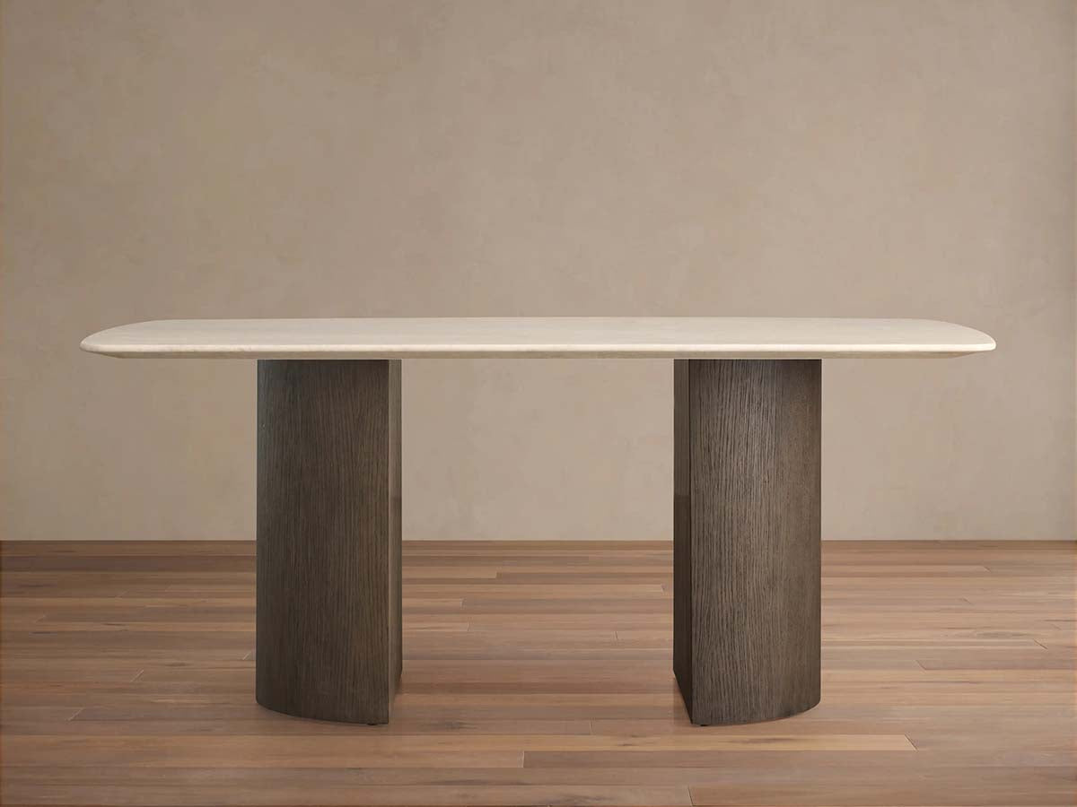 Saint Germain Stone Marble Top Dining Table with Wood Dauphine Base