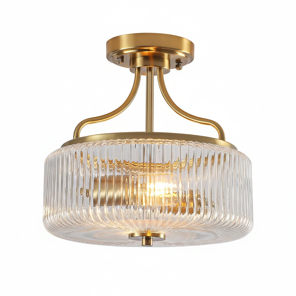 Gold Drum Semi Flush Ceiling Light