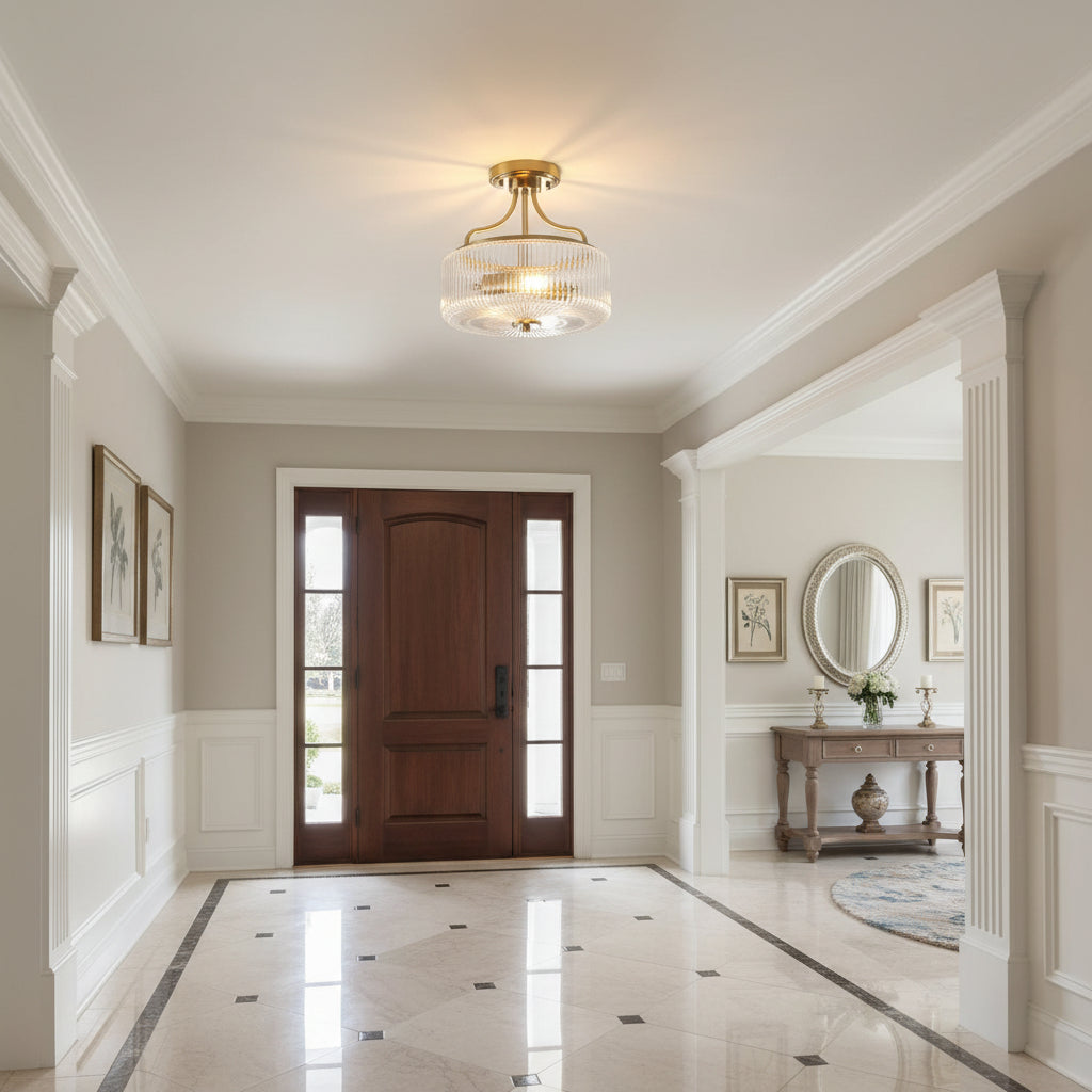 Gold Drum Semi Flush Ceiling Light