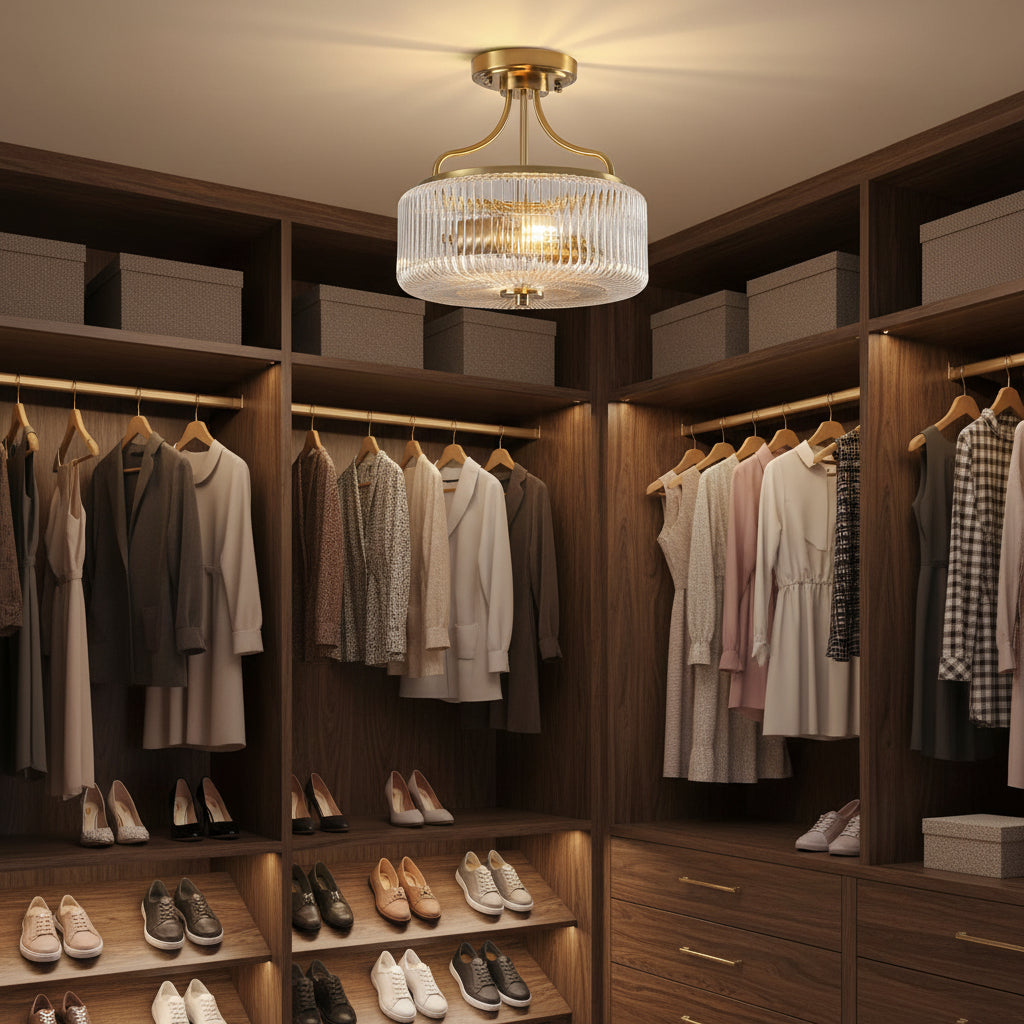 Gold Drum Semi Flush Ceiling Light