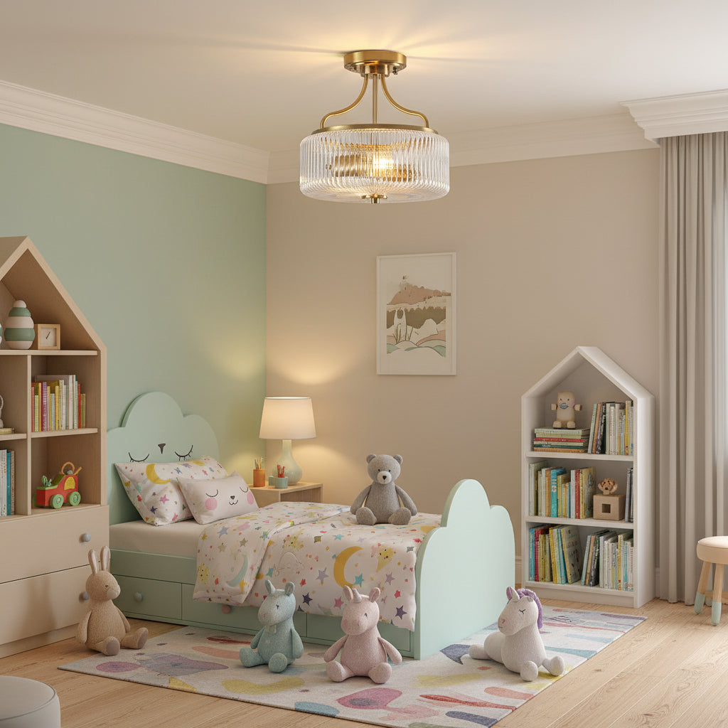 Gold Drum Semi Flush Ceiling Light