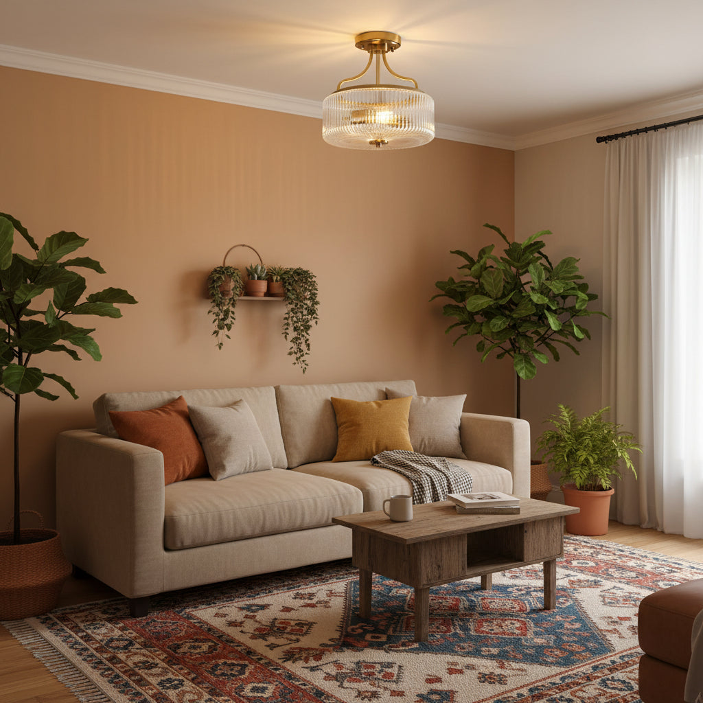 Gold Drum Semi Flush Ceiling Light