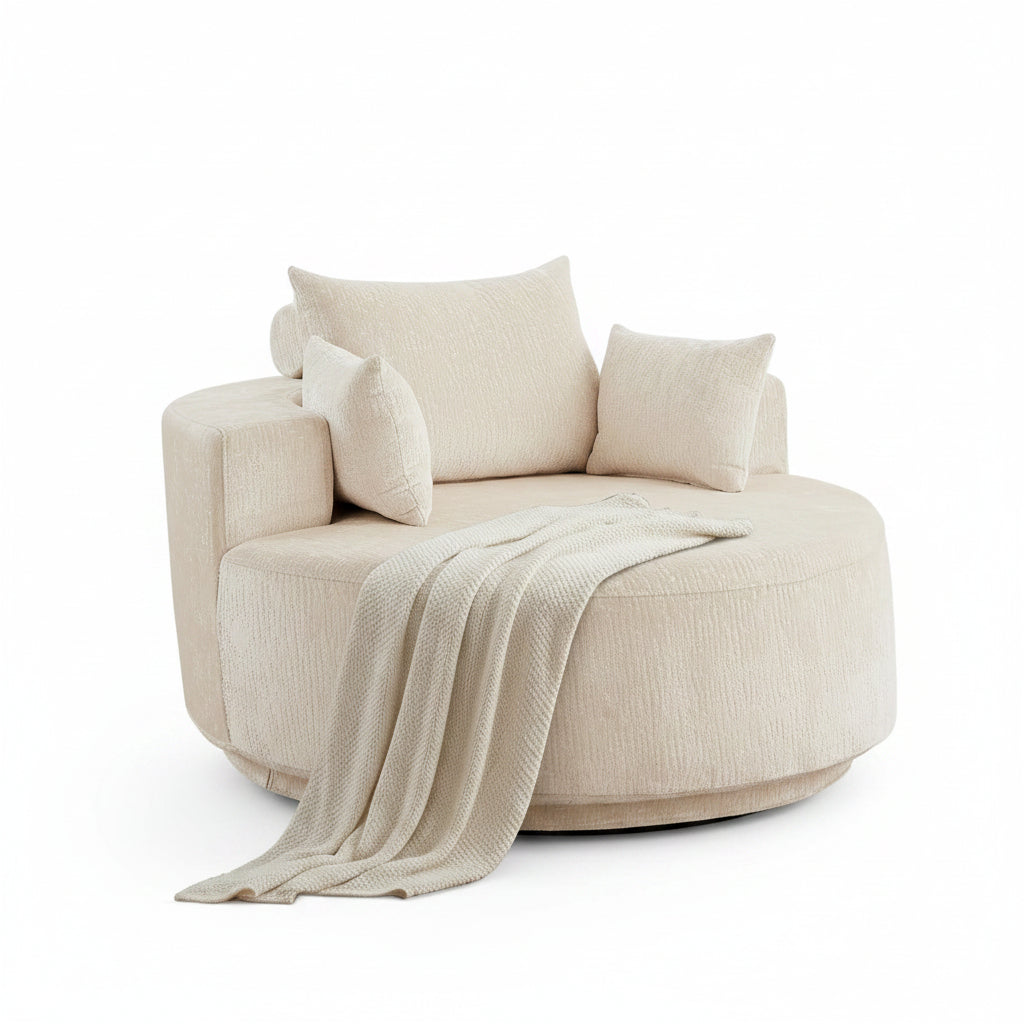 55" Oversized 360° Swivel Chenille Chair, Modern Round Deep Seat Accent Chair, Single Sleeper Sofa for Living Room