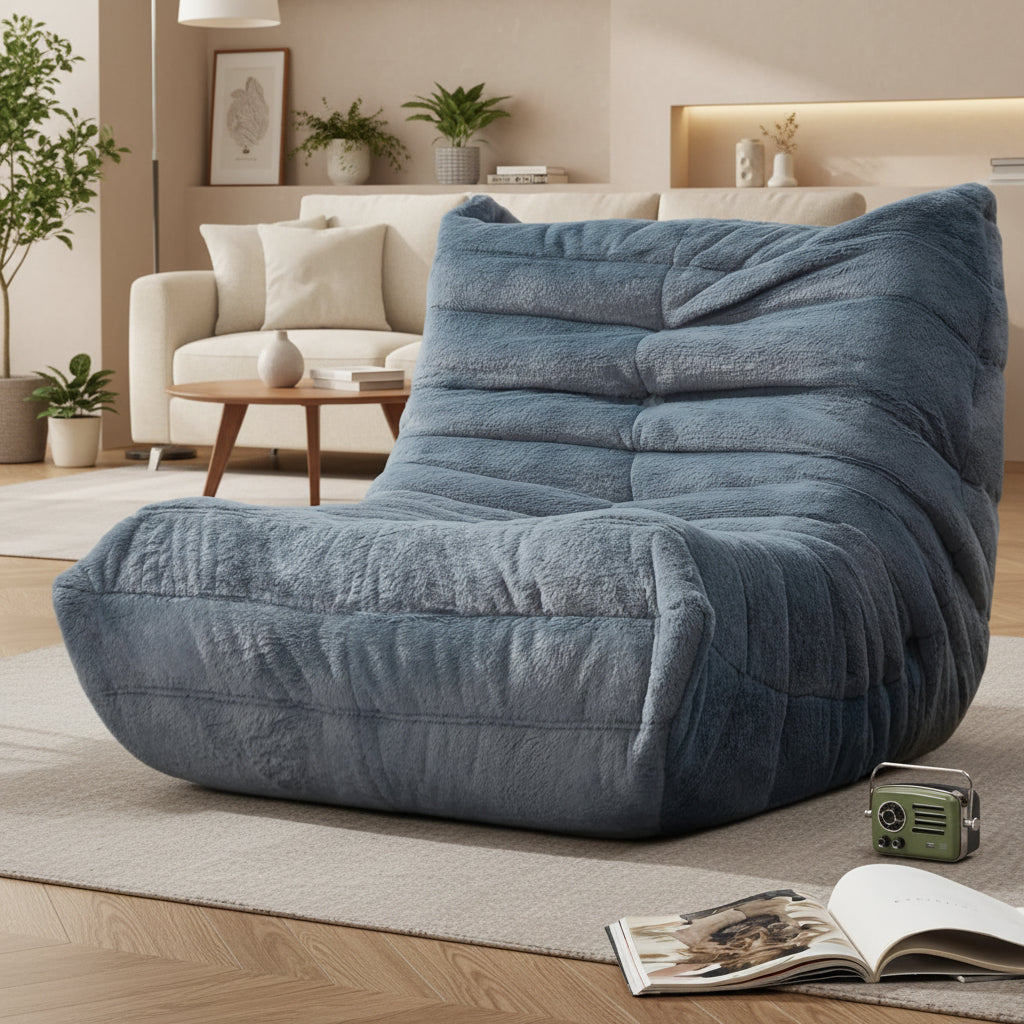 Giant Faux Fur Bean Bag Chair for Adults, Memory Foam Lazy Bean Bag Sofa with Filler for Living Room Bedroom