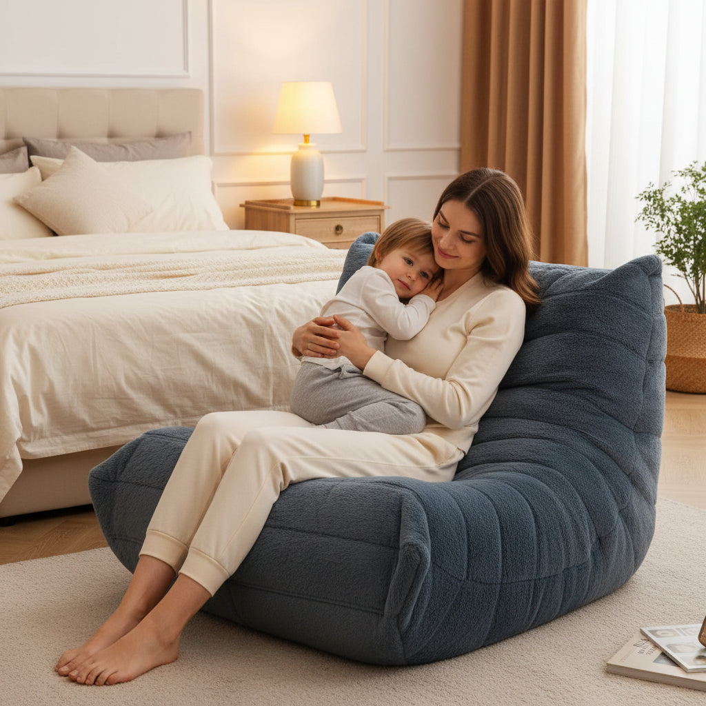 Giant Faux Fur Bean Bag Chair for Adults, Memory Foam Lazy Bean Bag Sofa with Filler for Living Room Bedroom
