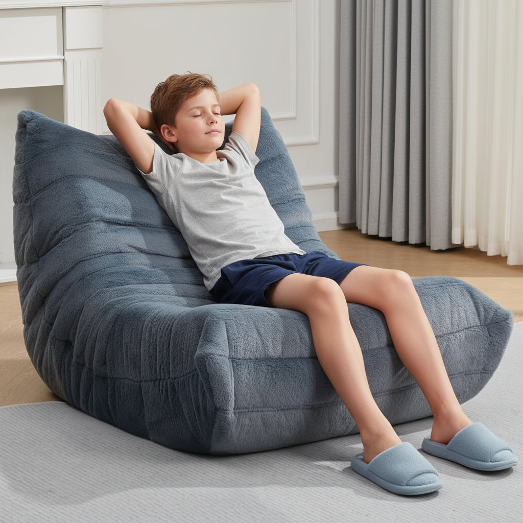 Giant Faux Fur Bean Bag Chair for Adults, Memory Foam Lazy Bean Bag Sofa with Filler for Living Room Bedroom