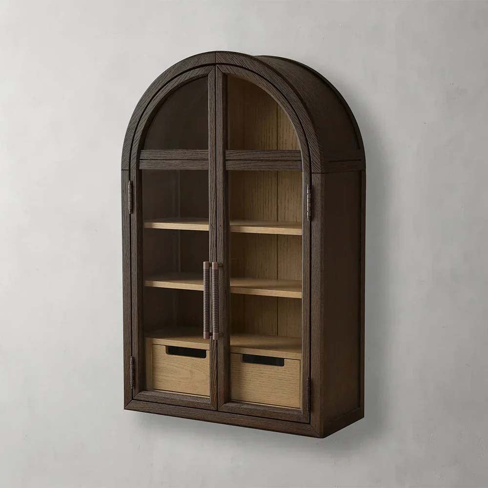 Hattie Medi Century Style Wall Mounted Storage Cabinet Wood Arched Drawers Cabinet