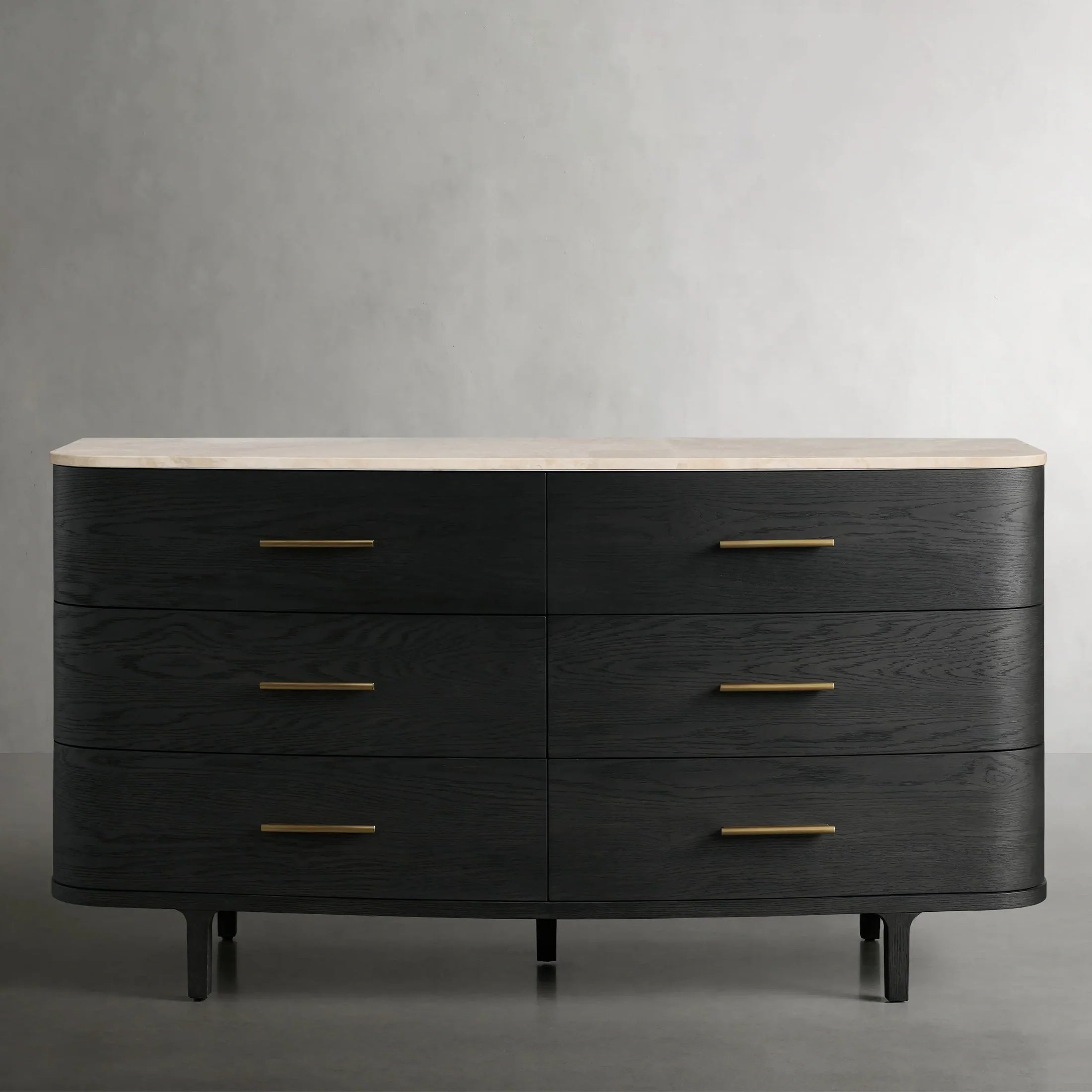 Danny Wood Six-Drawer Dresser with Marble Top Chest Of 6 Drawers Storage Cabinet