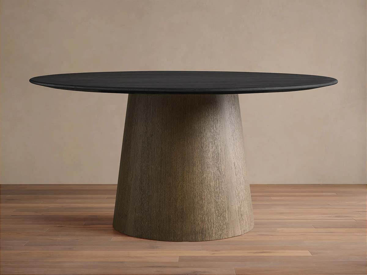 Saint Germain Round Oak Top Dining Table with Natural Wood Toulouse Base