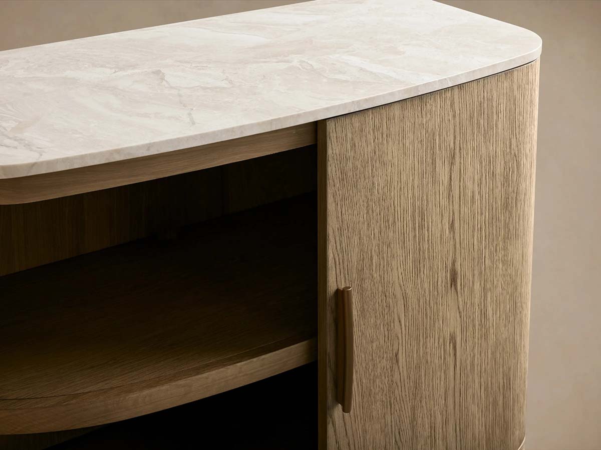 Danny Oak Wood Sideboards Cabinet Marble Top Buffet Cabinet Lockers