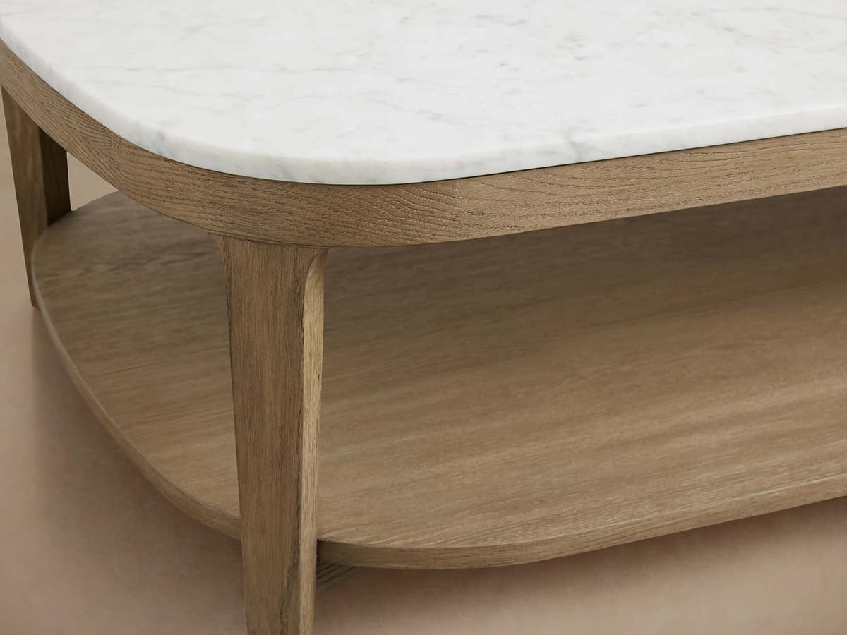 Danny Marble Top Coffee Table Oak Wood Cocktail Table Living Room Rectangle Center Tea Table