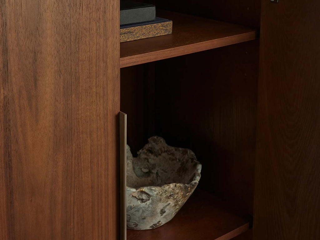 Caden Wood Door Tall Storage Cabinet Walnut Curio Display Cabinet dining Entryway China Cabinet