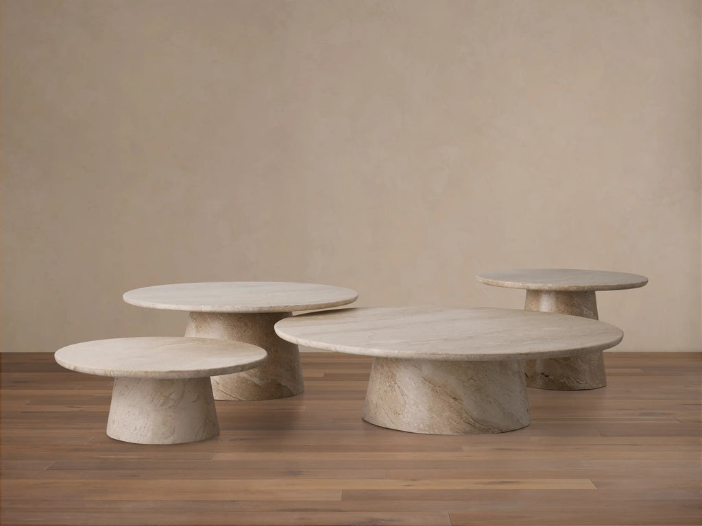 Hemmings Stone Nesting Coffee Table in Italian Marble with Waterfall Design