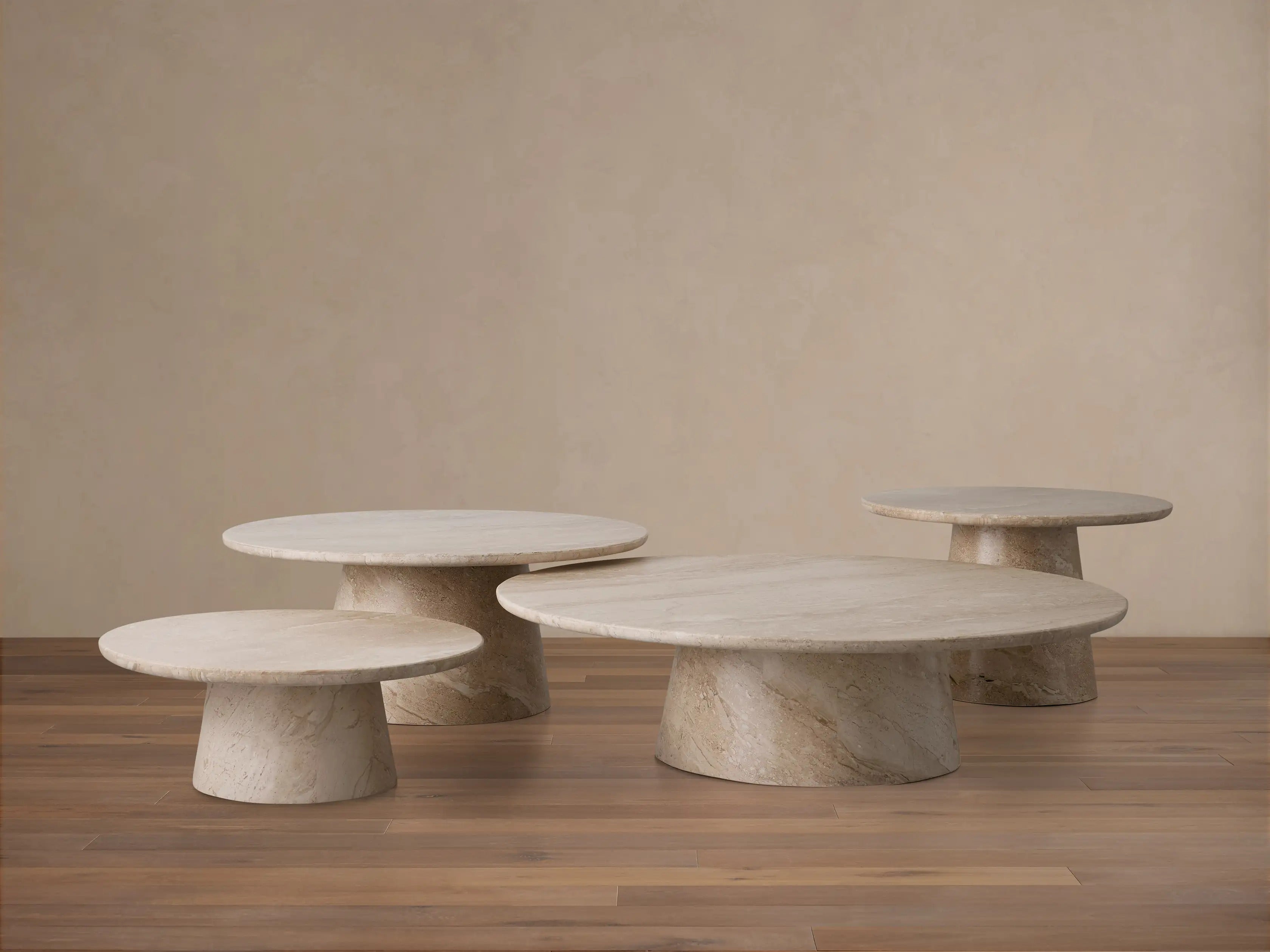 Hemmings Stone Nesting Coffee Table in Italian Marble with Waterfall Design