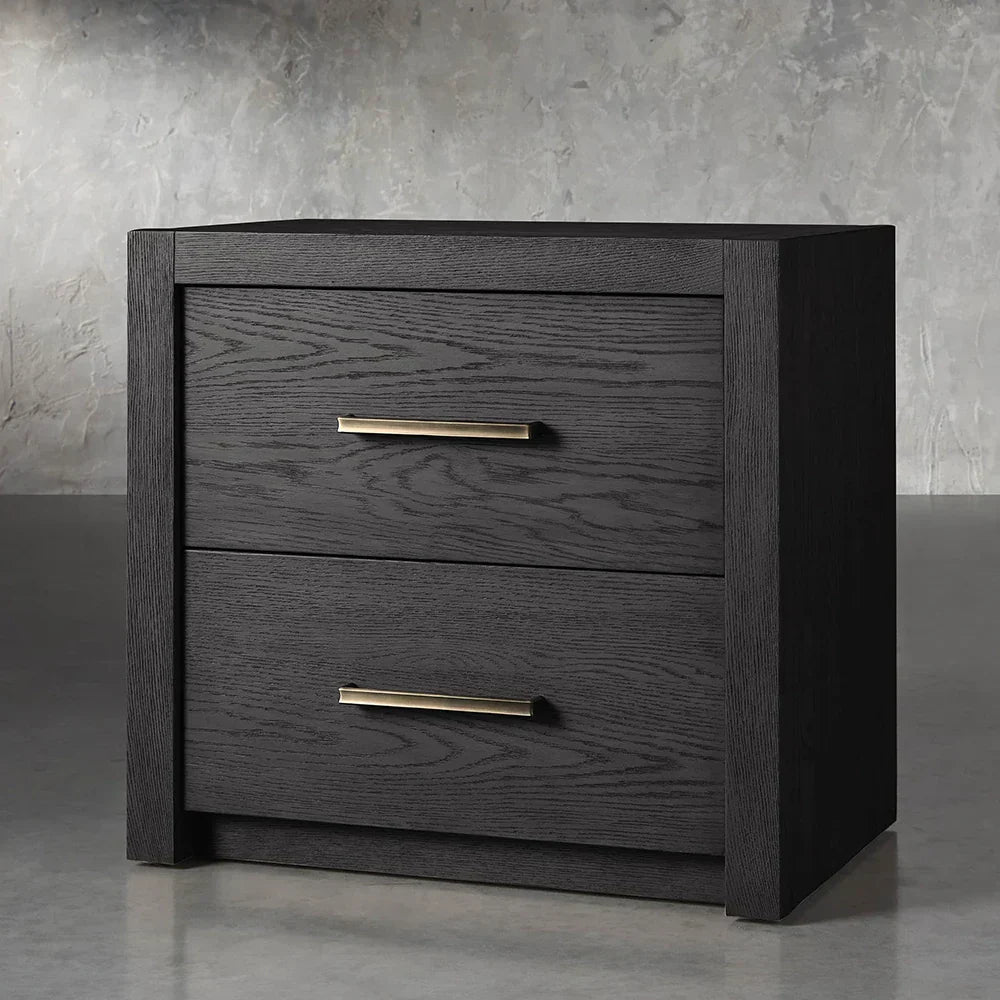 Bodhi Tall Nightstand Wood Night Side Cabinet Rustic Bedside Table Two-Drawer Chest